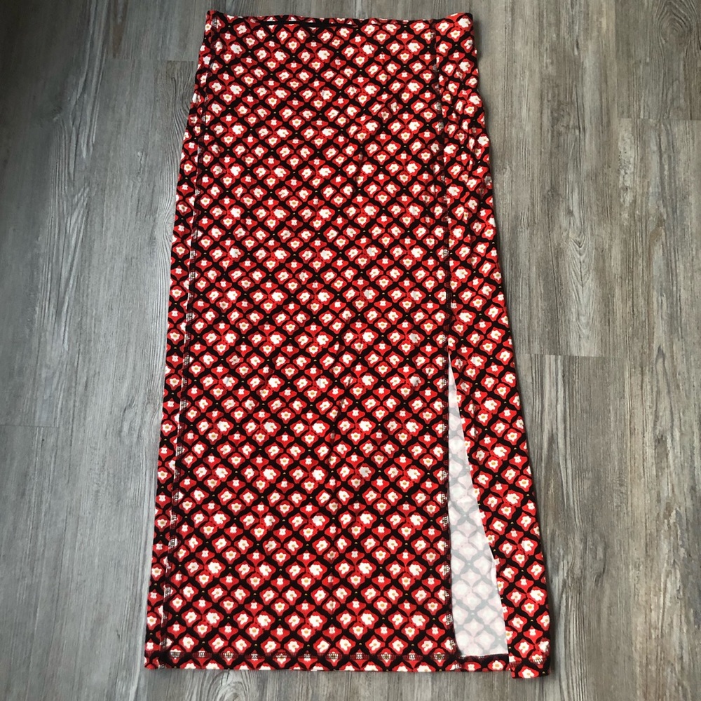 Loft red floral maxi skirt with slit